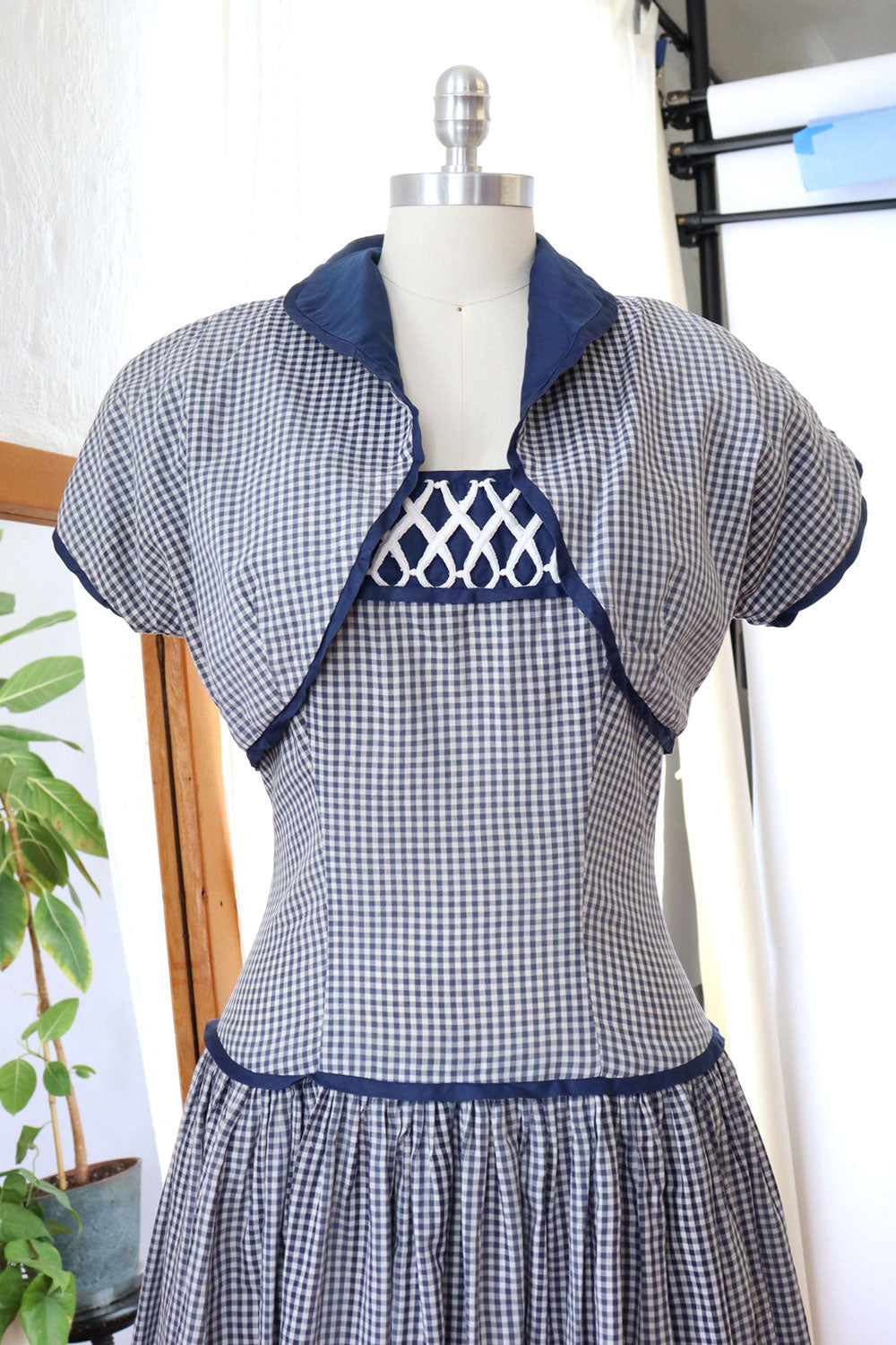 Gingham Dropwaist Dress with Bolero M