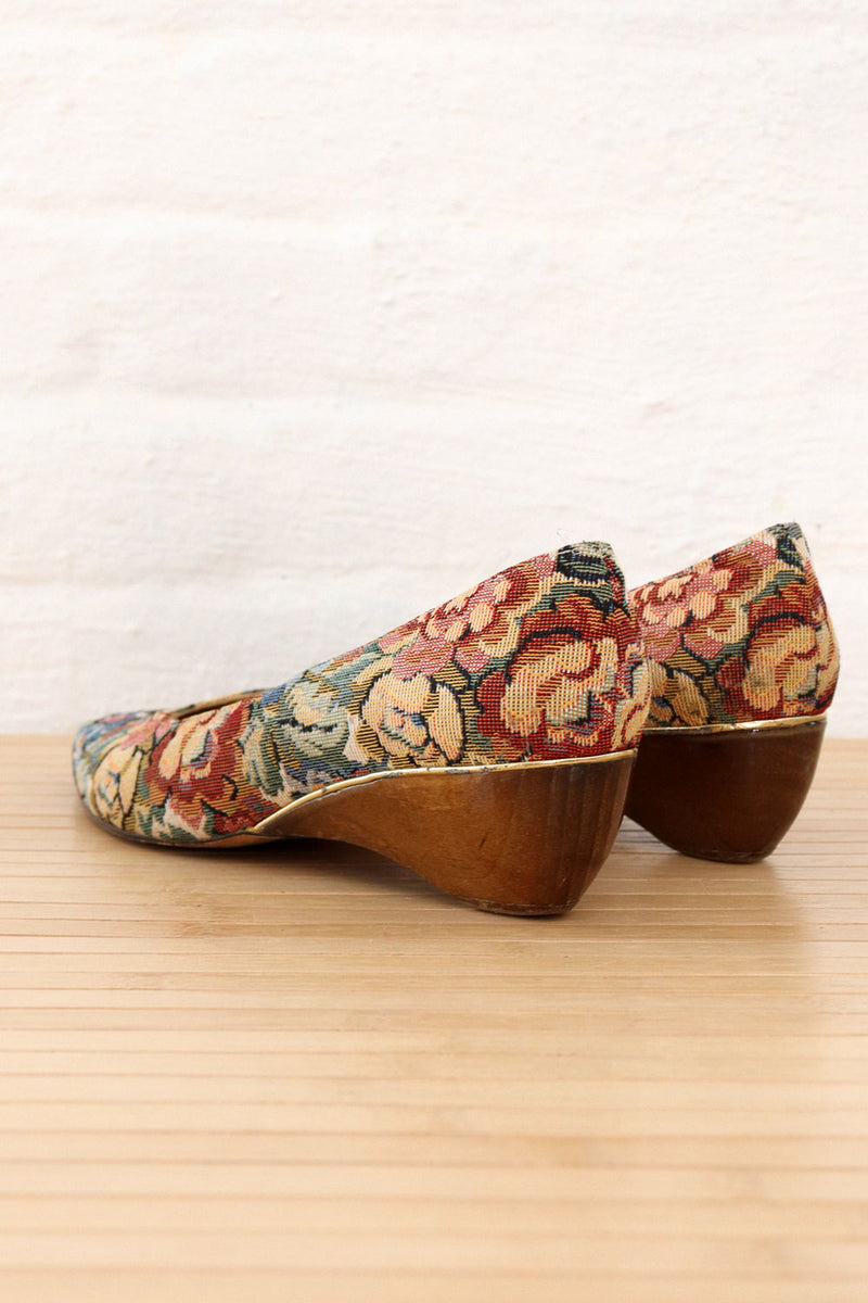 Tapestry Floral Wod Heel Shoes 8