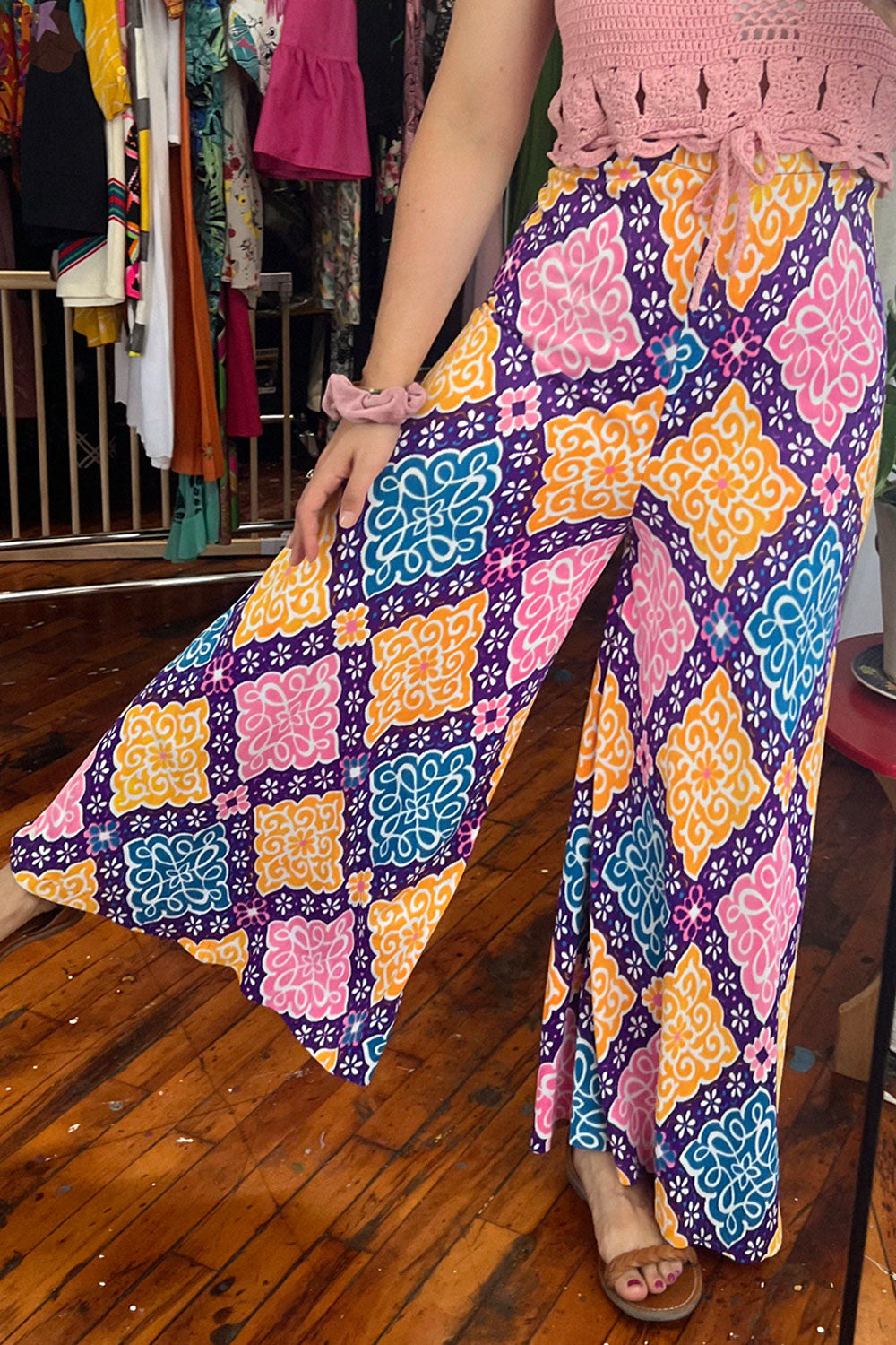 Flowery Wide Leg Jersey Pants S/M