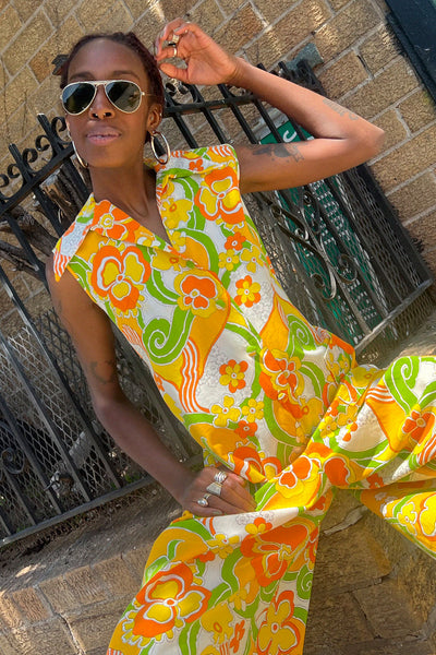 1960s Psychedelic Citrus Dagger Collar Jumpsuit M/L – OMNIA