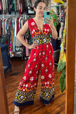 Double Floral Wide Leg Cotton Jumpsuit M