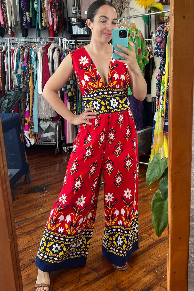 Double Floral Wide Leg Cotton Jumpsuit M