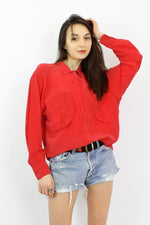 Oversized Red Silk Blouse