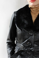 Black Cropped Leather and Fur Jacket XS/S