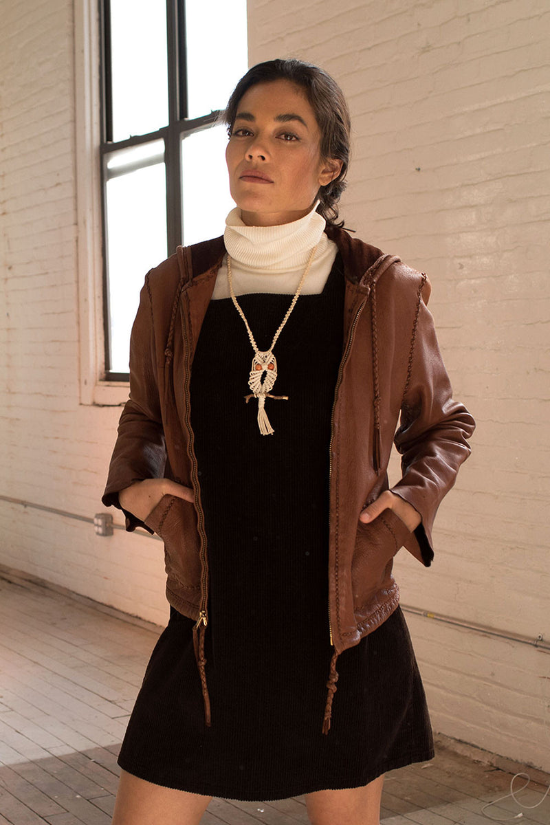 Handmade Hooded 70s Leather Jacket XS/S