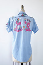 Chambray Embroidered Fiesta Blouse