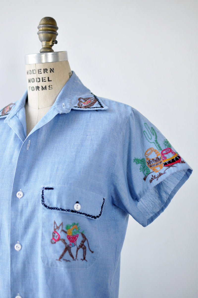 Chambray Embroidered Fiesta Blouse