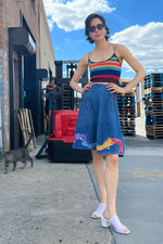 Rainbow Flower Denim Skirt M