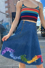 Rainbow Flower Denim Skirt M