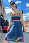 Rainbow Flower Denim Skirt M