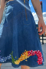 Rainbow Flower Denim Skirt M