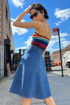 Rainbow Flower Denim Skirt M