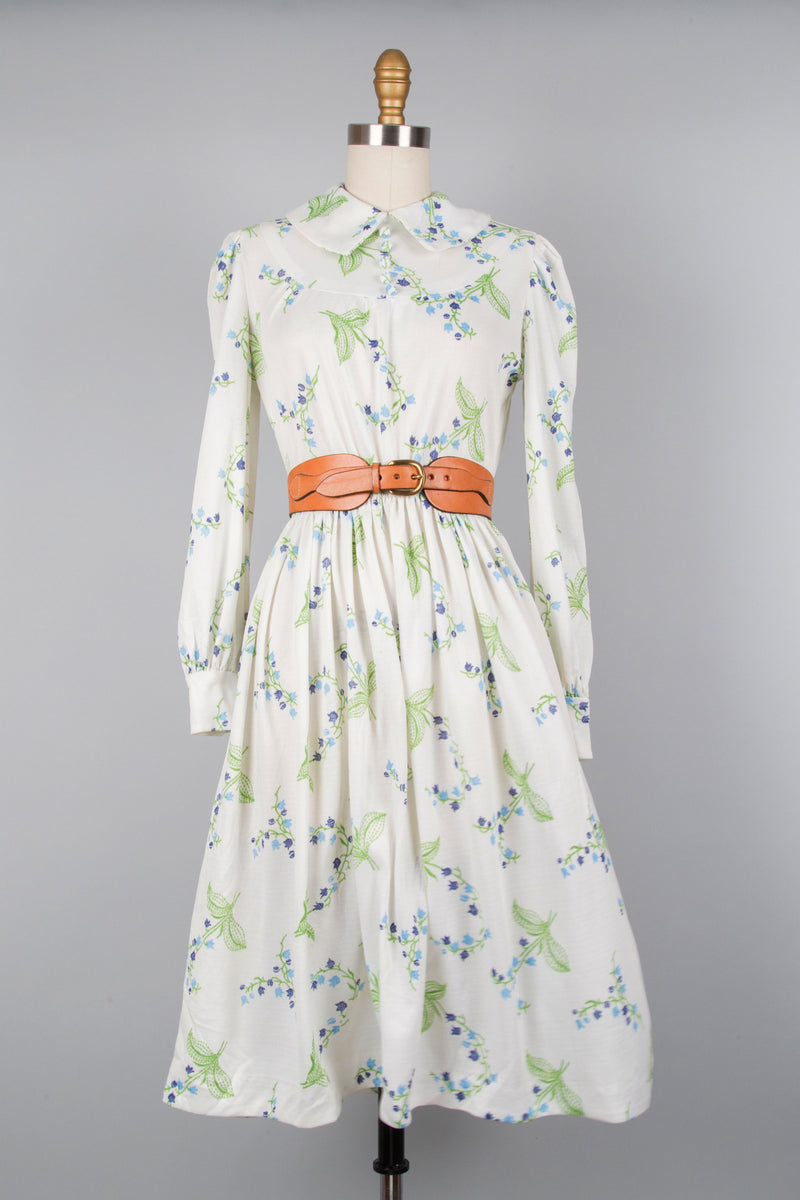 70s Ivory Wildflower Dress S