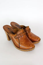 70s Leather & Wood Clogs 6.5