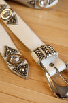 Embellished White Leather Belt