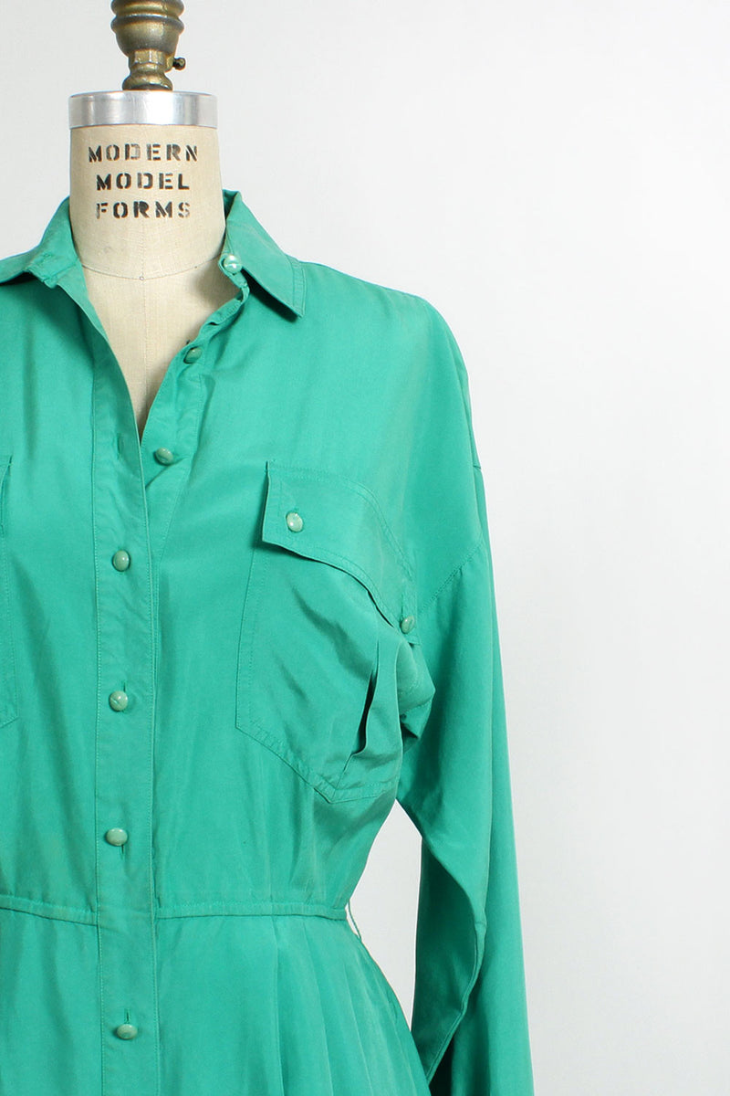 Emerald Silk Shirtdress M