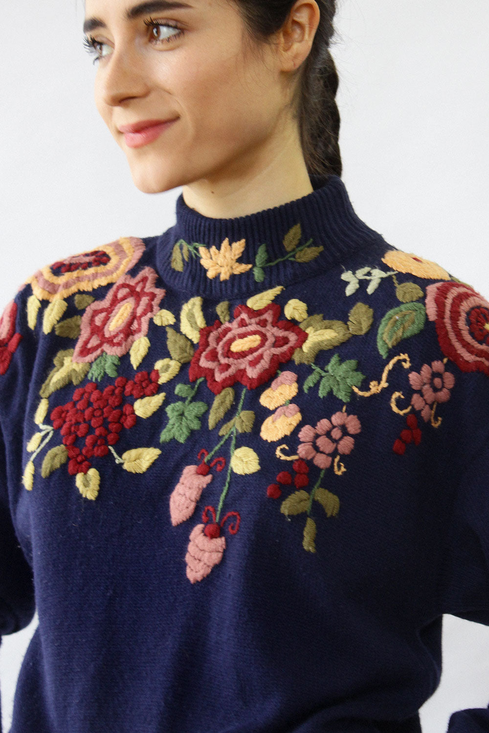 green emerald velvet dress Embroidered Flower Puff Sleeve Vintage Knitting Sweater Dress, Orange / One Size main image 0