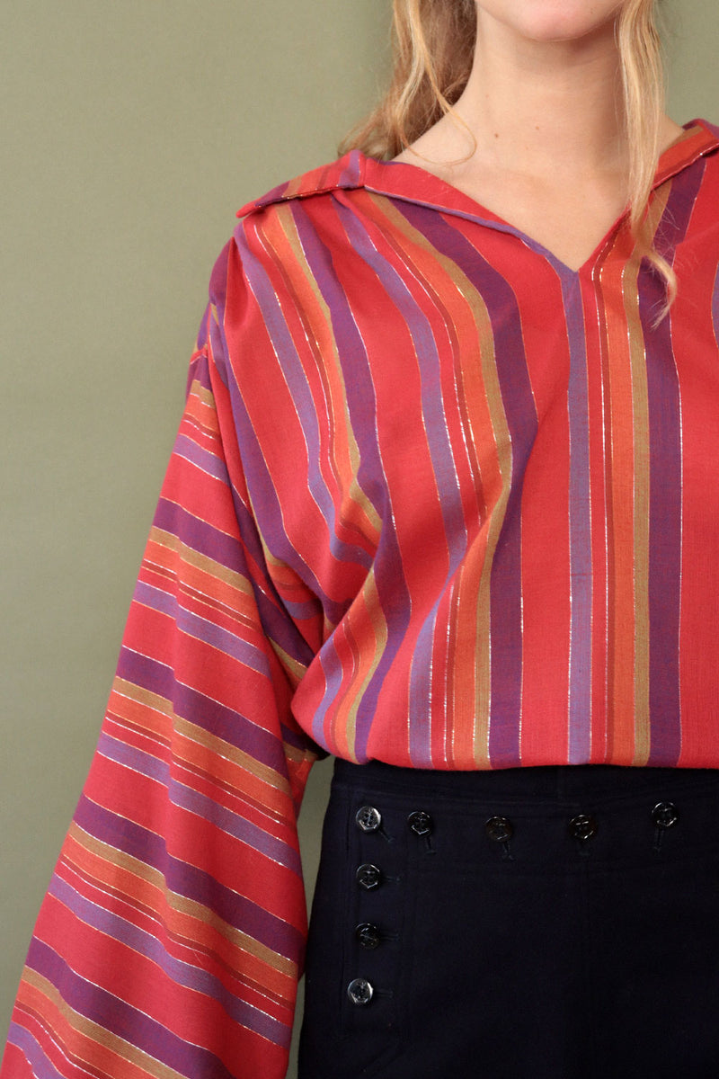 Jeweled Stripe Peasant Blouse M-XL