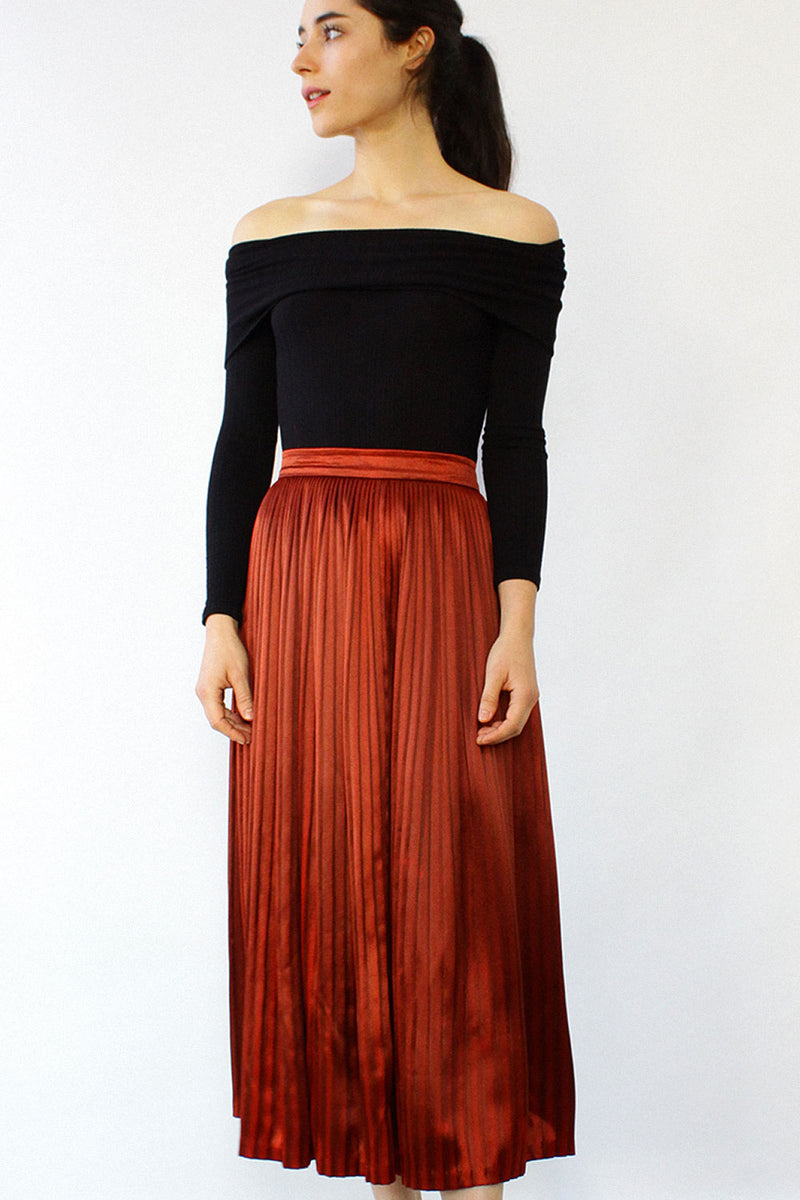 Satin Brick Pleated Skirt S