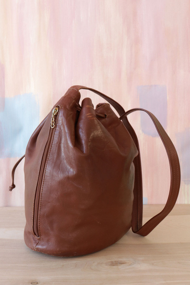 Chestnut Leather Bucket Sling Bag