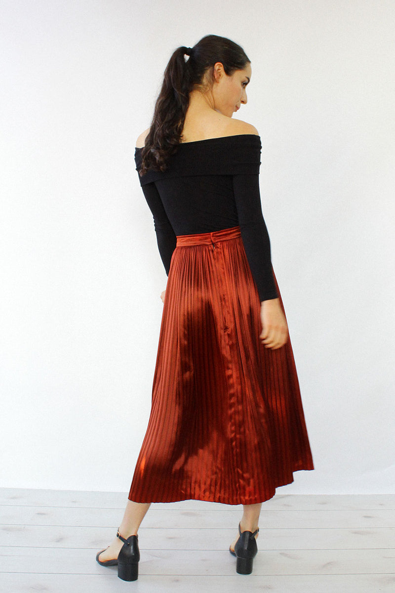 Satin Brick Pleated Skirt S