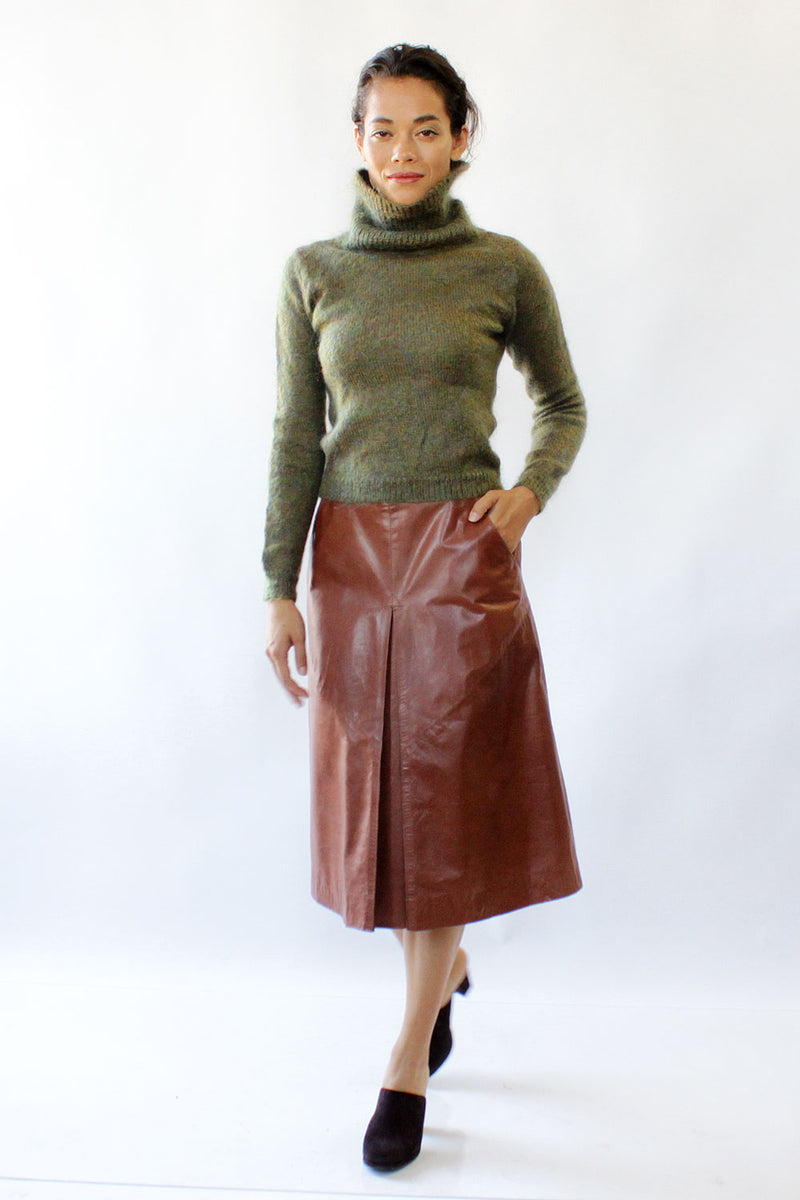 Chestnut Leather Flare Skirt S