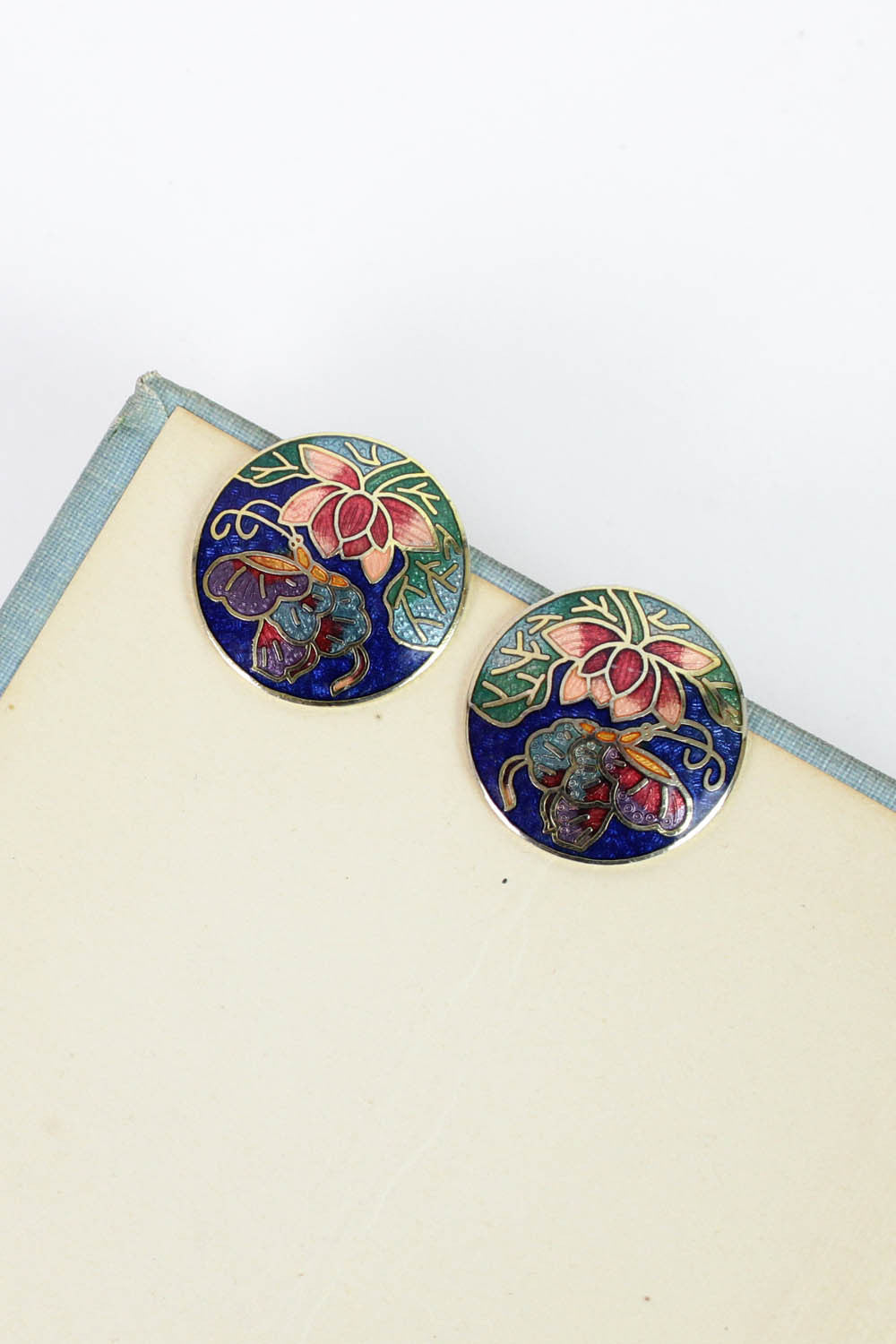 Butterfly Cloisonne Clip Earrings