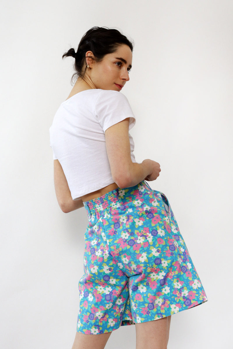 Neon Floral Pleated Shorts S-S/M
