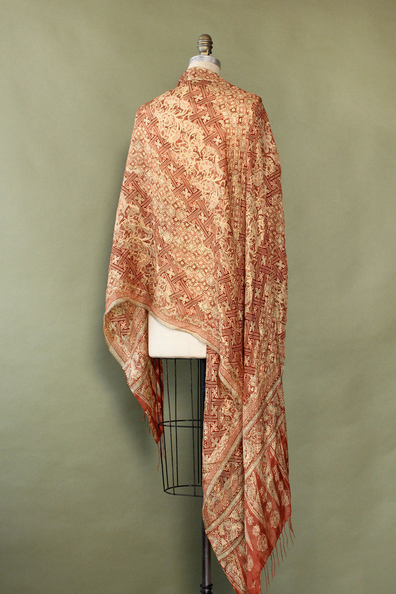 Terracotta Printed Silk Shawl