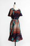 Feathers Floral Print 70s Dress