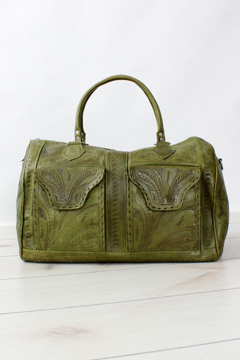 Moss Tooled Leather Weekender