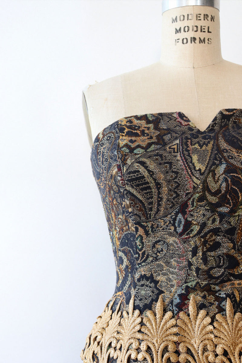 Tapestry Bustier Strapless Dress M