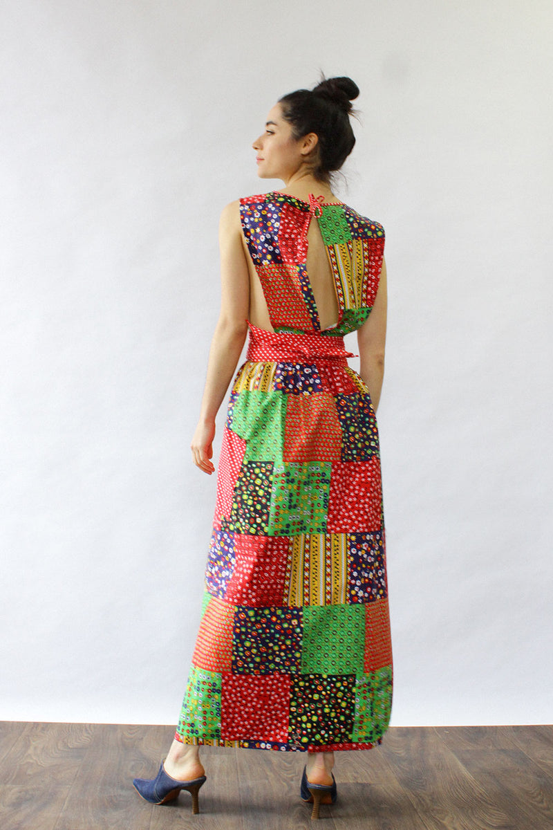 Patchwork Print Apron Wrap Dress