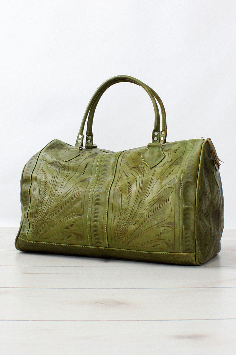 Moss Tooled Leather Weekender