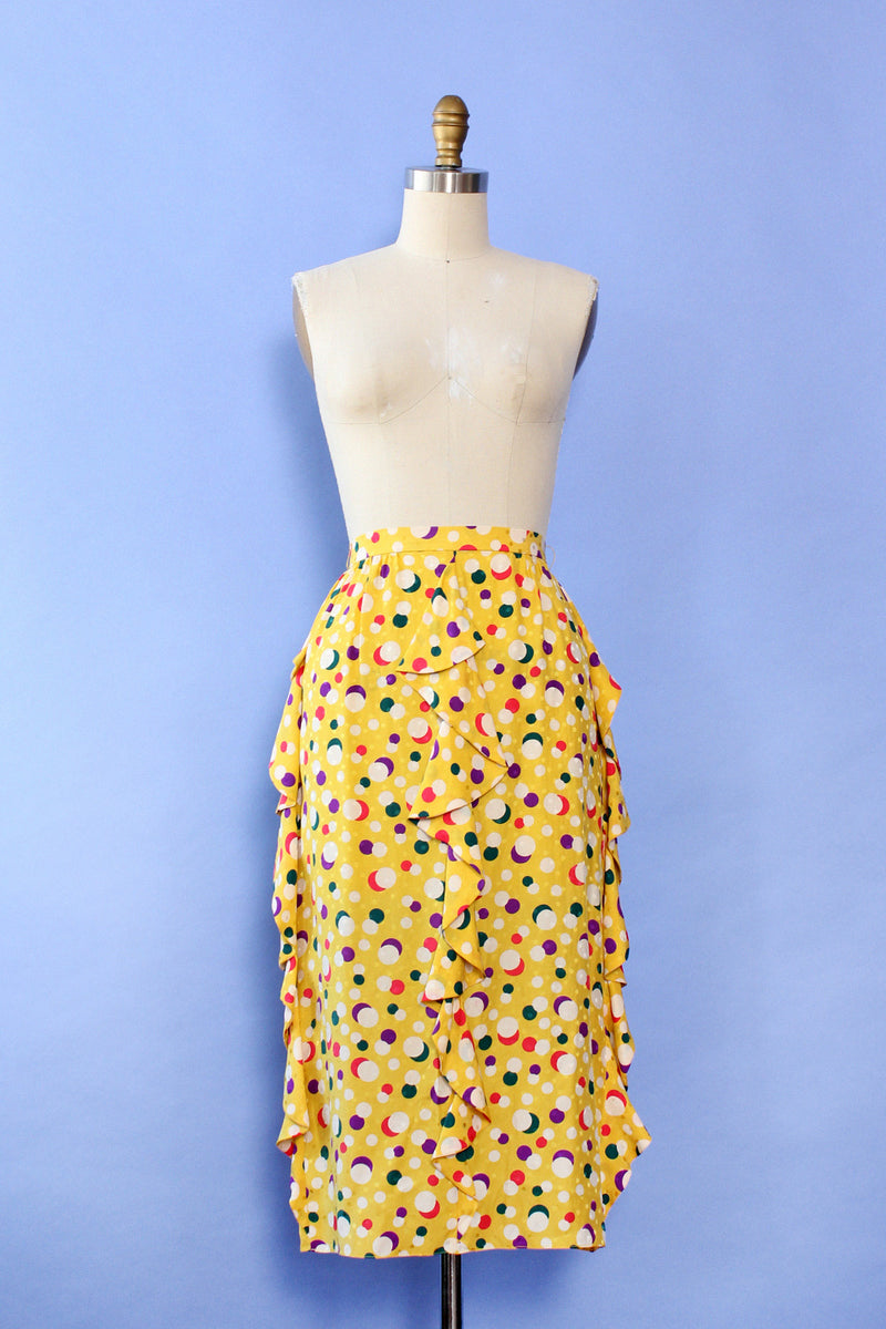 Ruffled Silk Candy Dot Skirt XXS