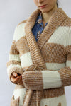Striped Chunky Knit Belted Cardigan