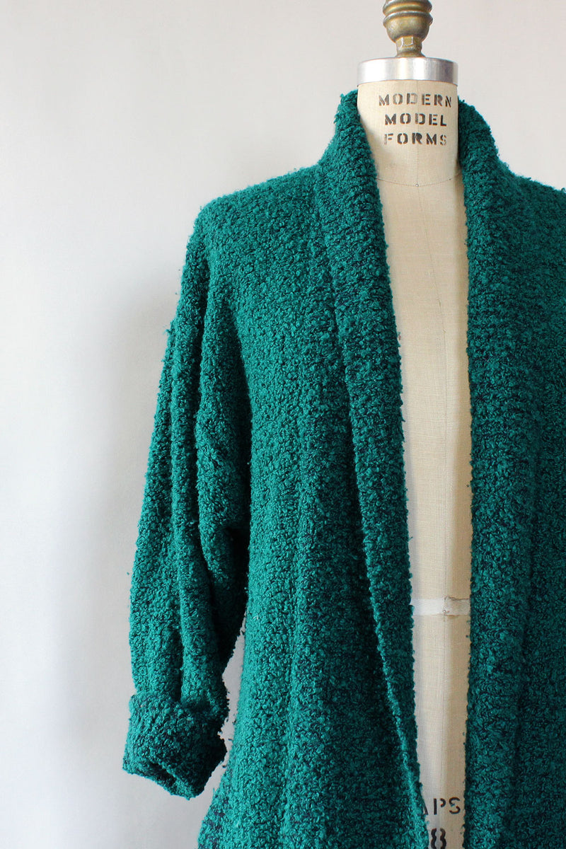 Teal Boucle Cocoon Cardigan