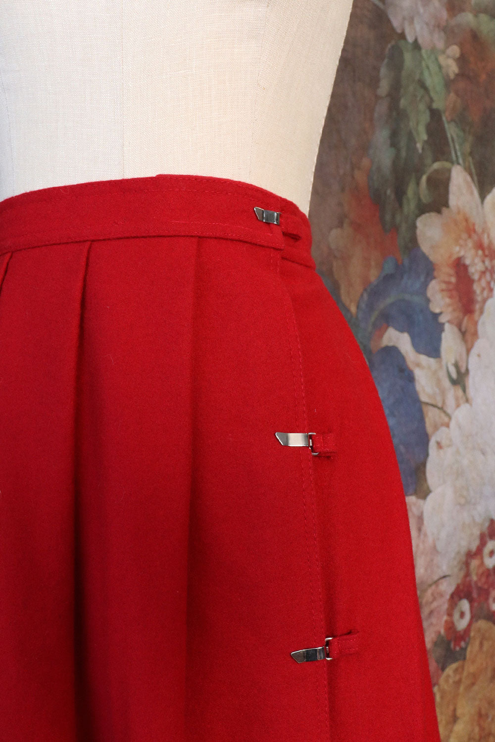 Cranberry Red Wool Pleat Skirt S