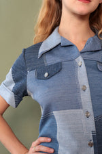 Patched Denim Print Knit Suit M-M/L