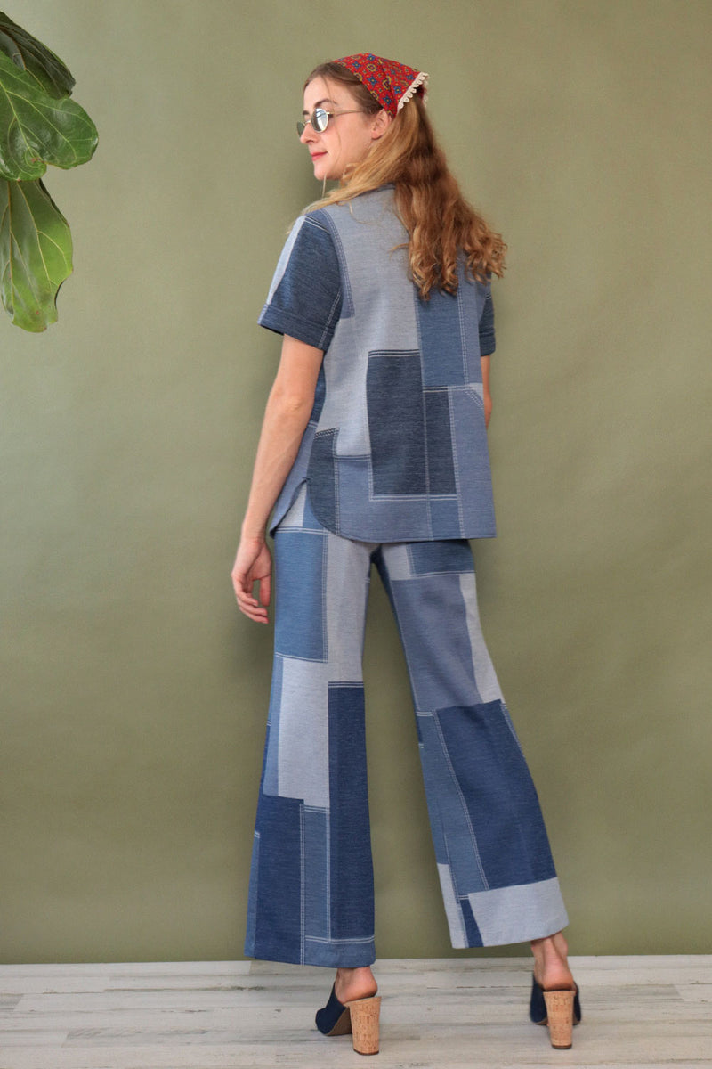 Patched Denim Print Knit Suit M-M/L