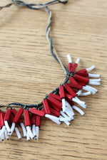 Red & White Bugle Bead Cluster Necklace