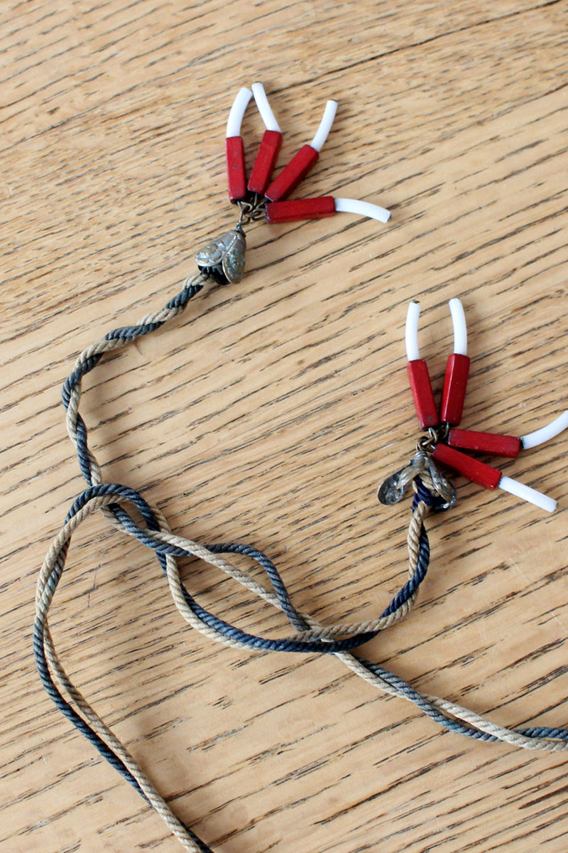 Red & White Bugle Bead Cluster Necklace
