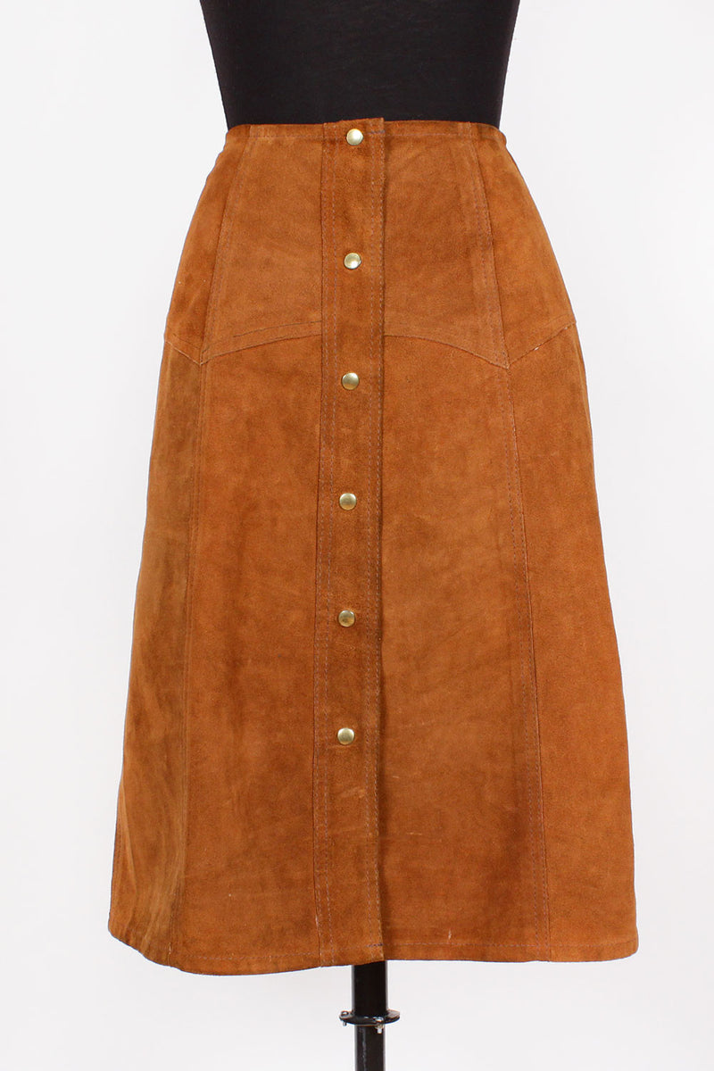 70s Suede Snap Skirt S