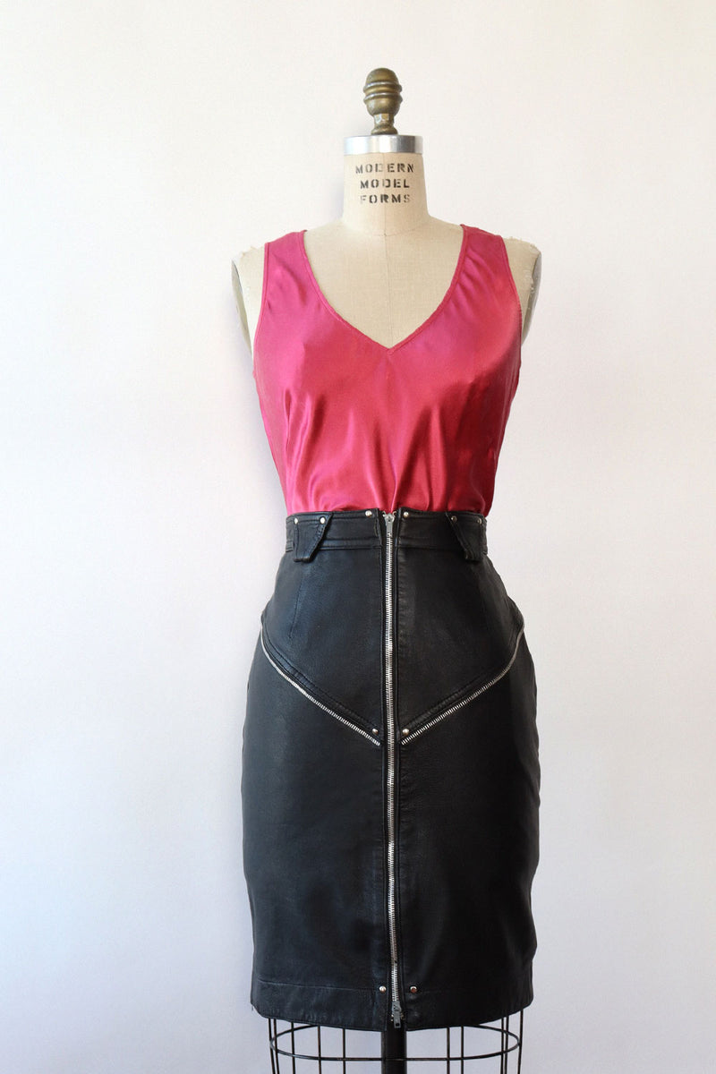 Jet Leather Zip Skirt S