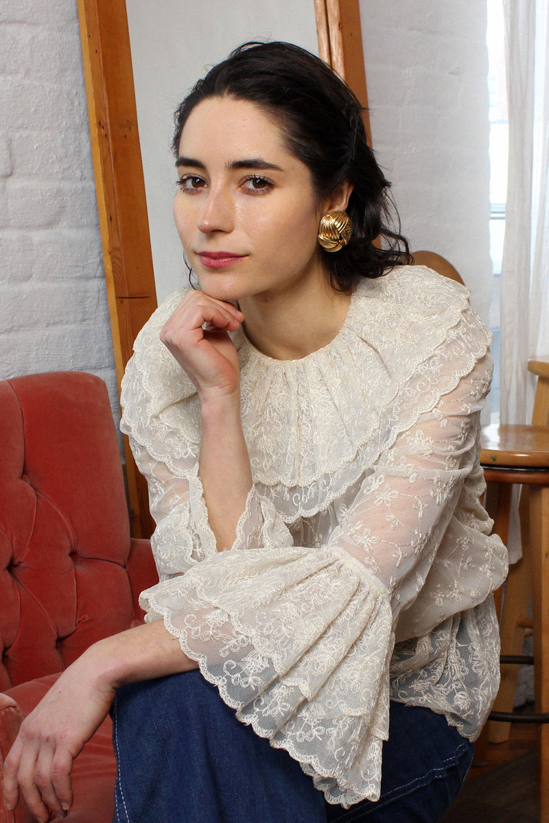 Lace Ruffle Belled Top XS-M