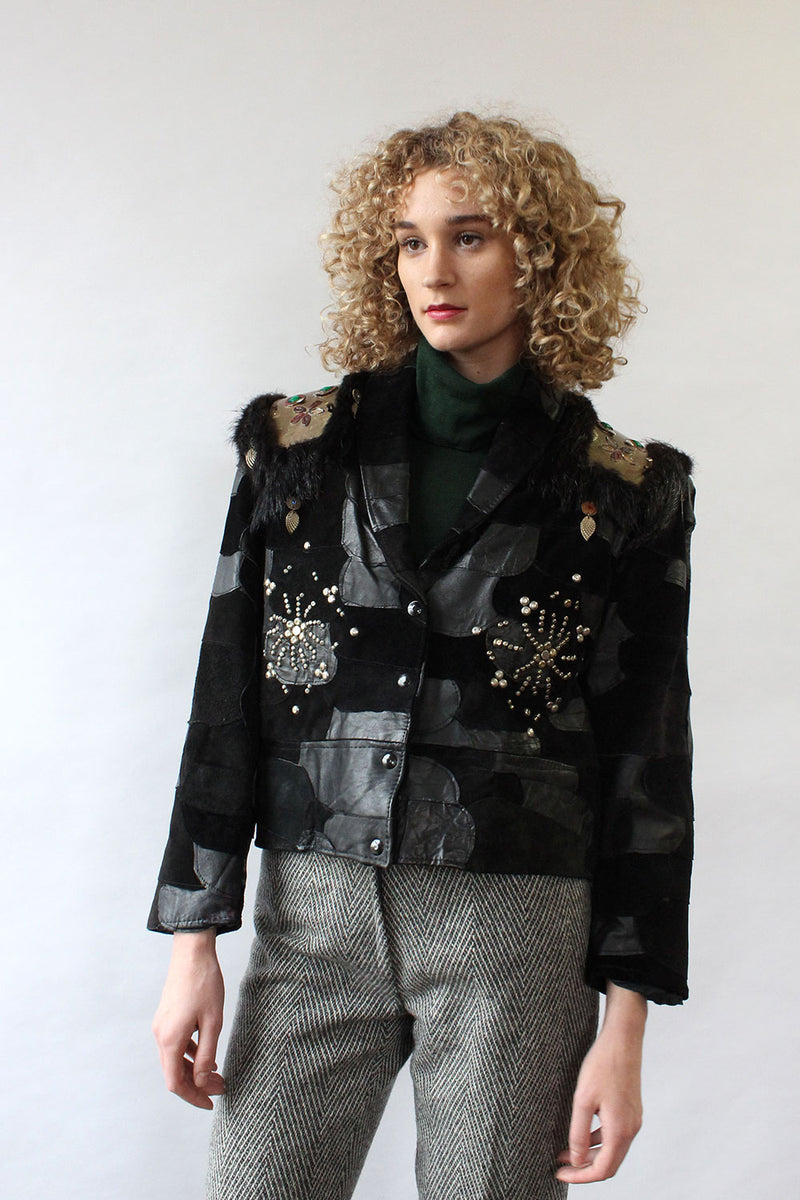 Embellished Warrior Leather Coat M
