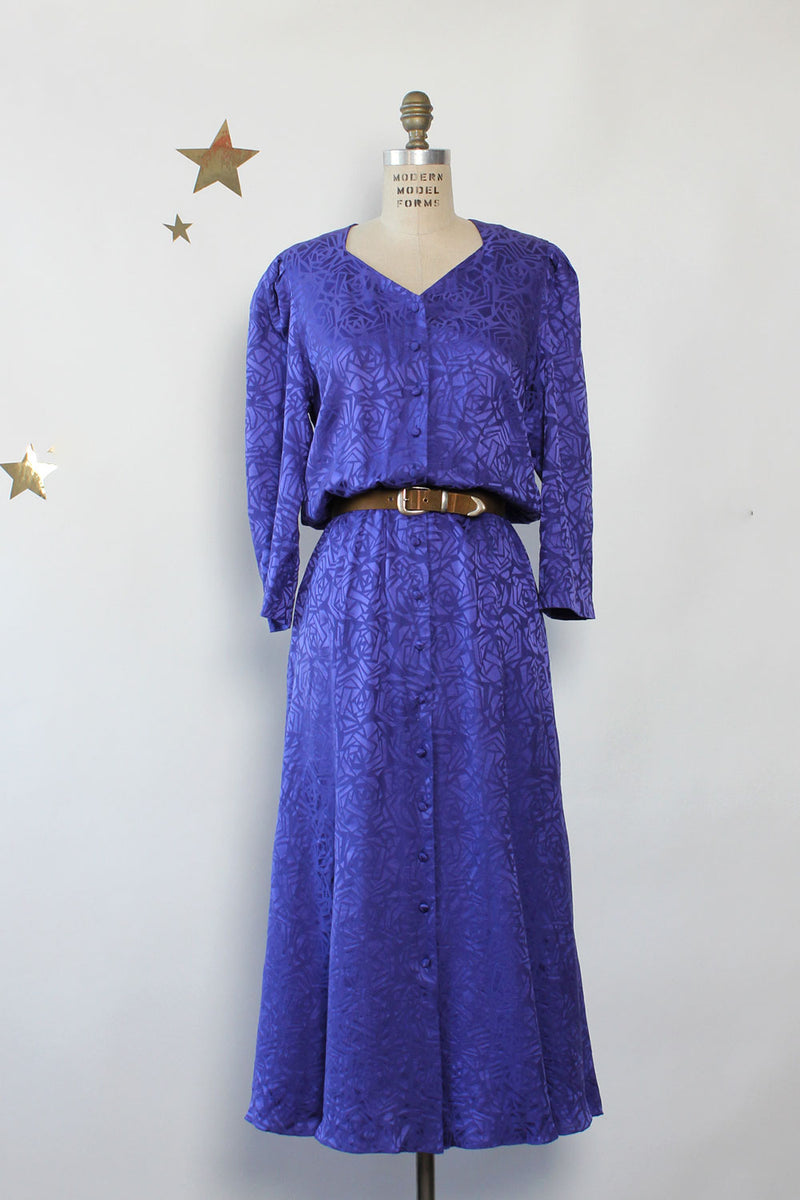 Embossed Sapphire Silk Dress M/L