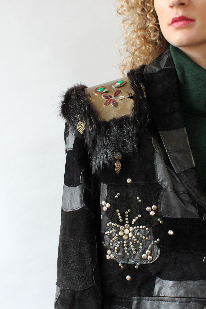Embellished Warrior Leather Coat M