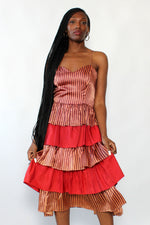 Cherry Stripe Tiered Satin Dress M/L