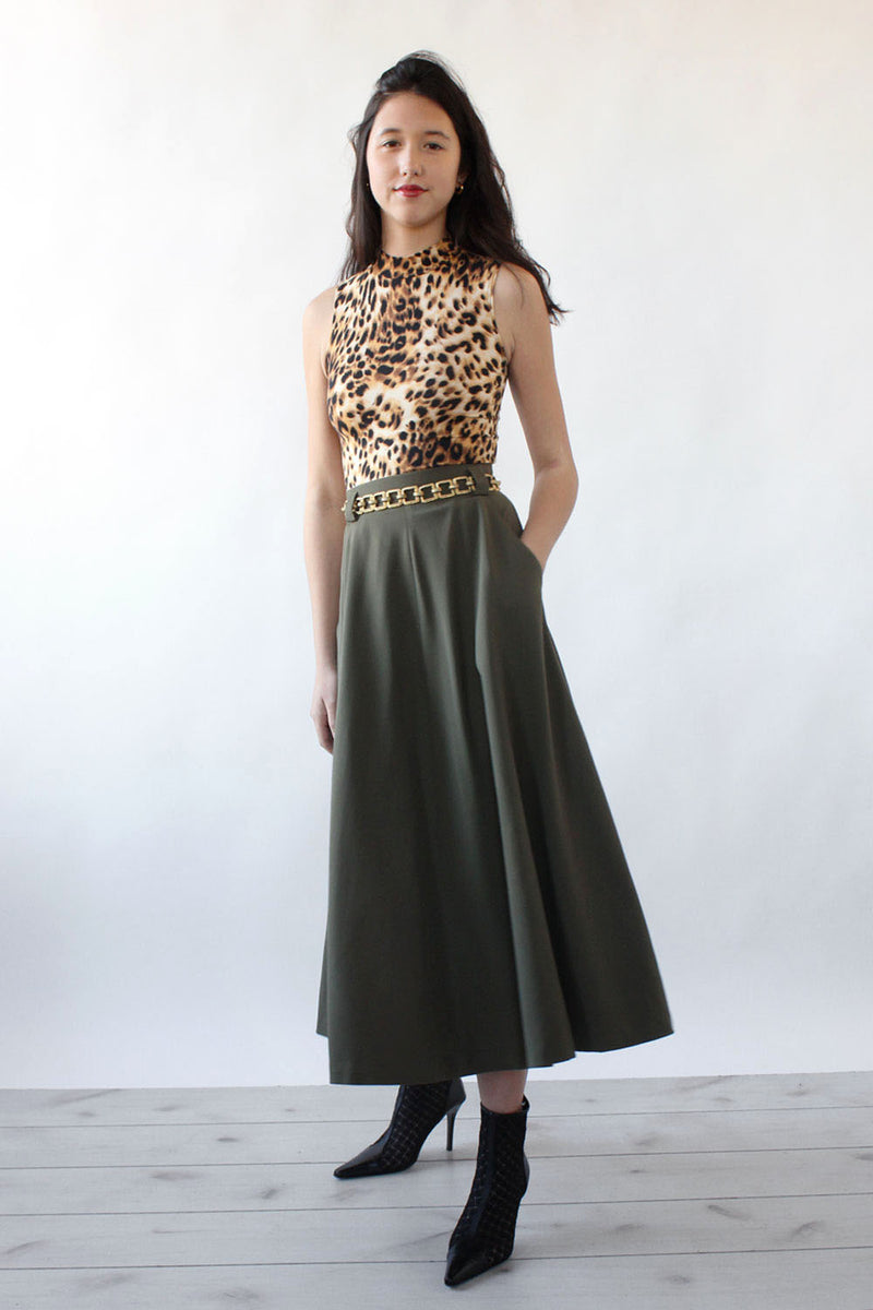 Olive Green Flare Skirt S